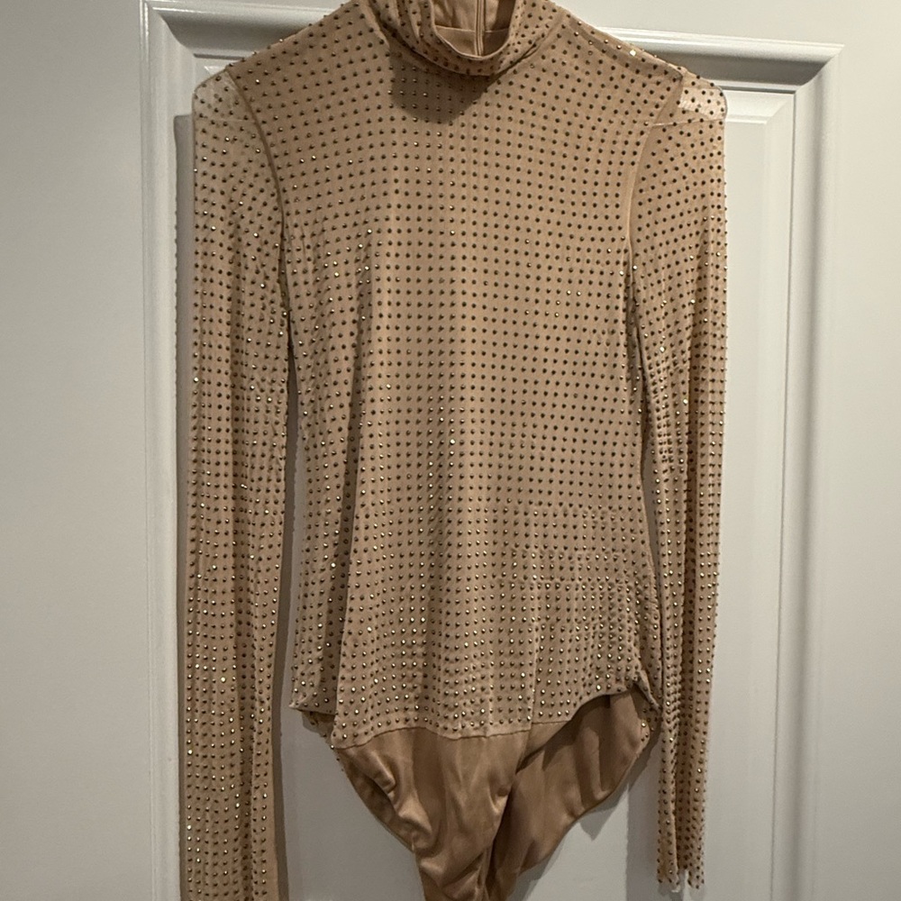 Zara Studded Beige Turtleneck Sweater